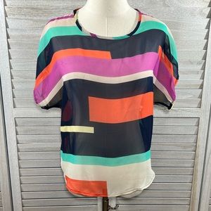 SINGWING Sheer Colorful Striped Short Sleeve Top-Medium
